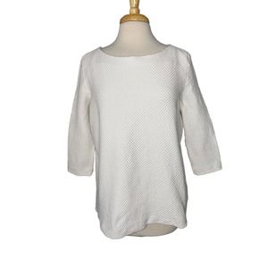 COS White Waffle Texture Knit Boat Neck Top Size Medium 3/4 Sleeve